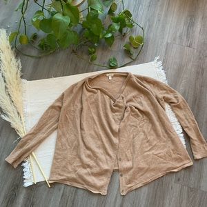 Garnet Hill Draped Neck Cashmere Tan Button Down Sweater